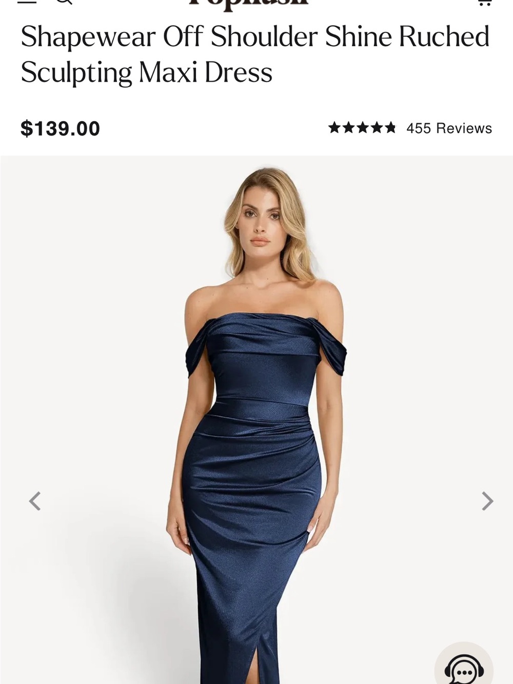 Off-Shoulder Shine Ruched Sculpting Maxi Dress - Navy